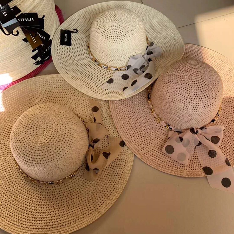 大沿女帽👒蝴蝶结点点可爱沙滩🏖️帽度假风