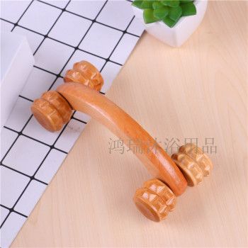 木质四轮按摩棒滚轮按摩器 手动颈部颈椎腿部背部养生经络刷