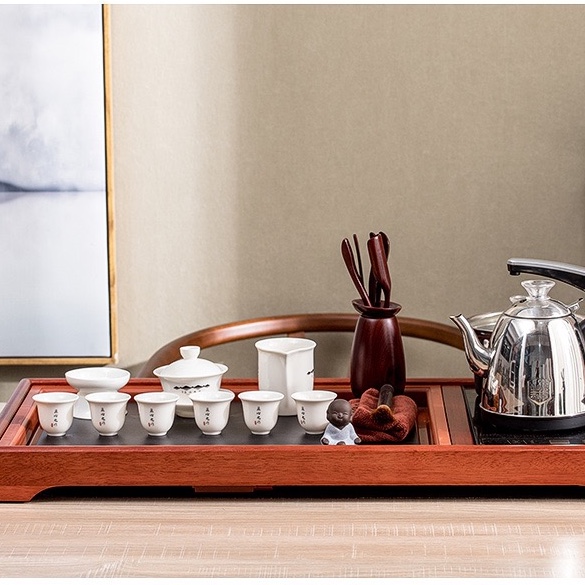 整套功夫茶具套装现代办公家用小茶台烧水壶一体简约实木茶盘茶海