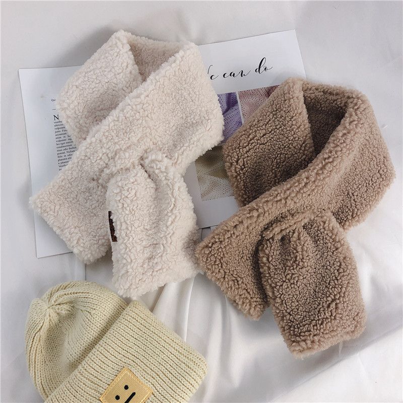 South Korea Dongdaemun Autumn And Winter Fluffy Granule Cashmere Lamb Wool Scarf Collar Solid Color Plush Cross Wholesale Collar undefined