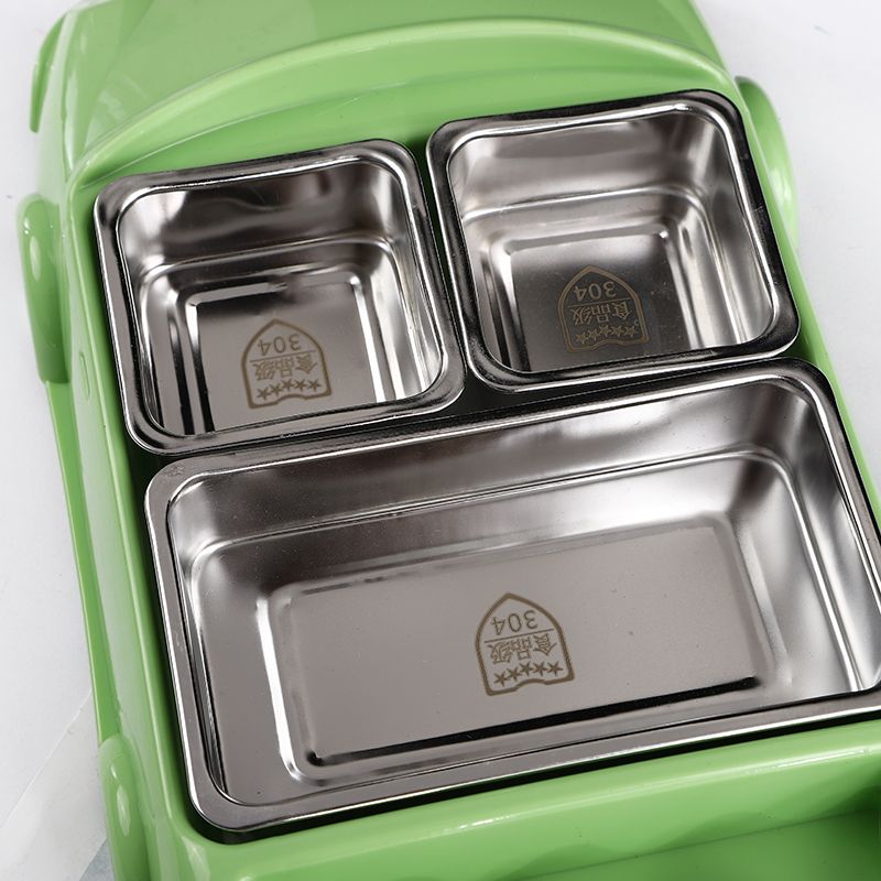 304不锈钢汽车餐盘儿童饭盒白底实物图