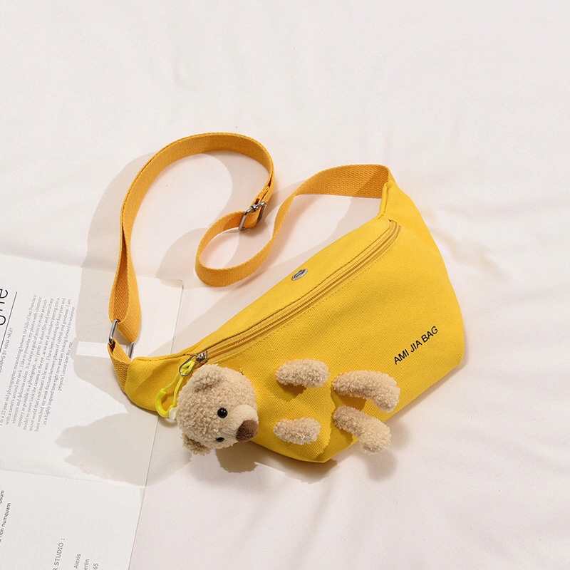 Wholesale of new cute parent-child crossbody bags with cartoon fashion canvas small bags and plush figurine decorations