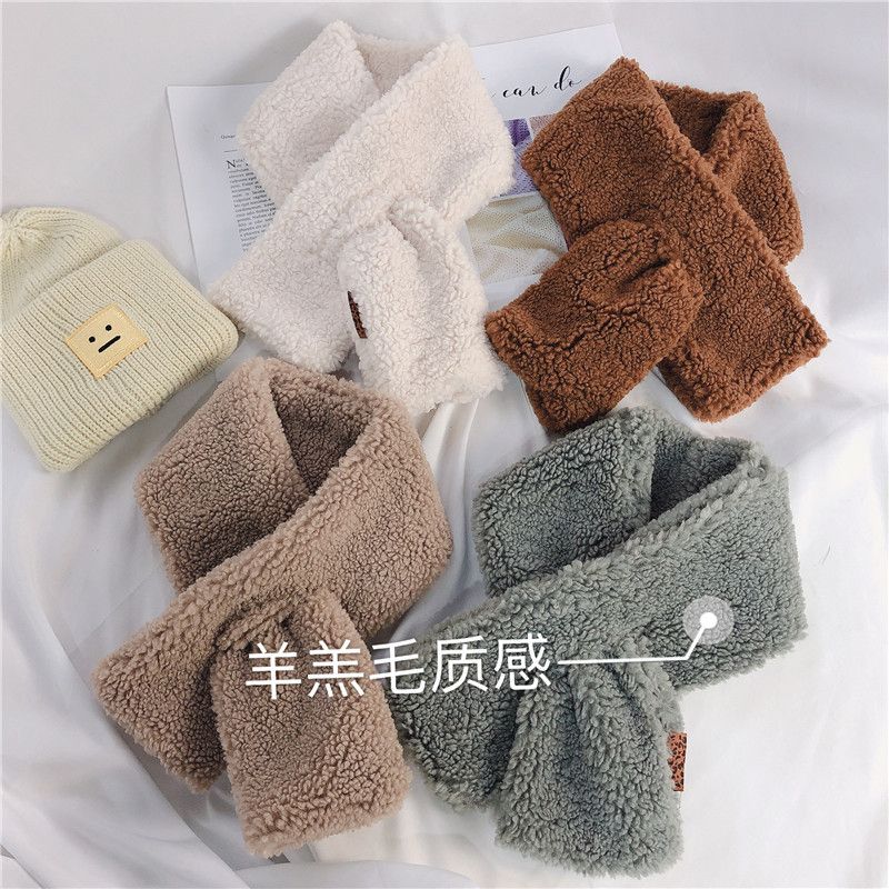 South Korea Dongdaemun Autumn And Winter Fluffy Granule Cashmere Lamb Wool Scarf Collar Solid Color Plush Cross Wholesale Collar undefined