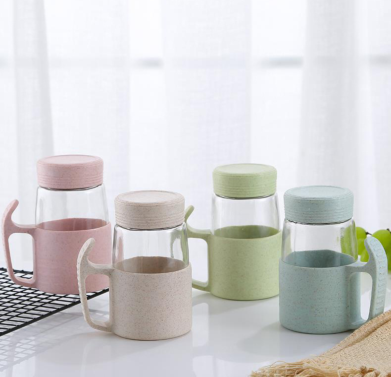 Creative business office cups, wheat fragrance handle cups, ground promotion gifts, plastic and glass cups, customized advertising logo mugs