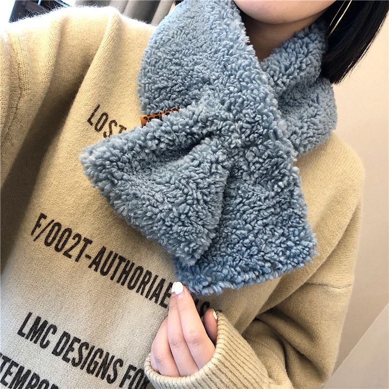 South Korea Dongdaemun Autumn And Winter Fluffy Granule Cashmere Lamb Wool Scarf Collar Solid Color Plush Cross Wholesale Collar undefined