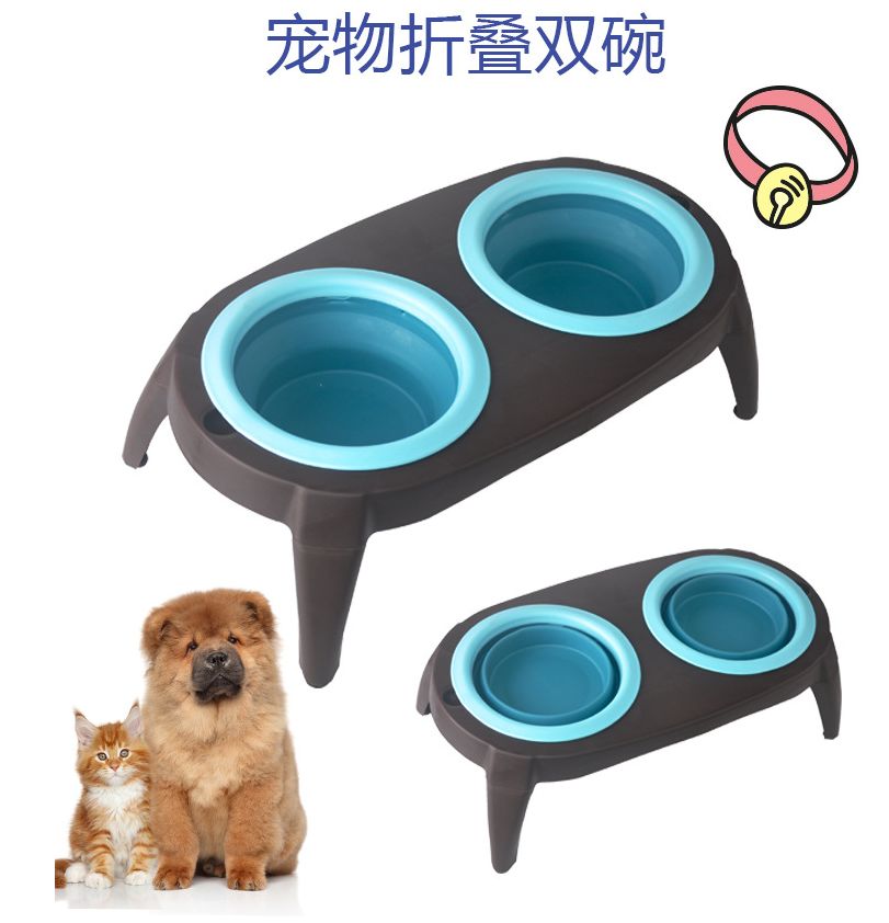 现货厂家直供宠物双碗 宠物硅胶碗 折叠碗 宠物碗 出口台湾硅胶碗详情图1