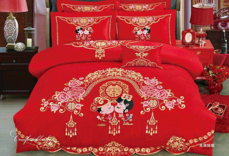 Wedding embroidery four-piece set, bedding, bed sheets and quilt covers, four pieces of bedding, bed sheets and quilt covers