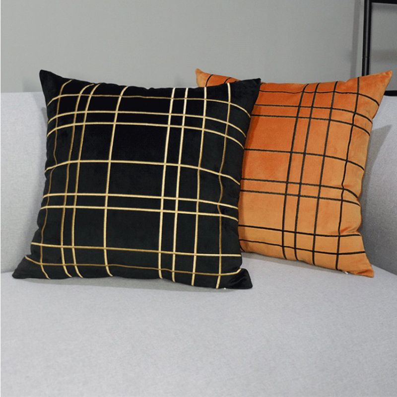 Velvet checkered embroidery light luxury pillow French bag European neo-classical Nordic model room sofa back