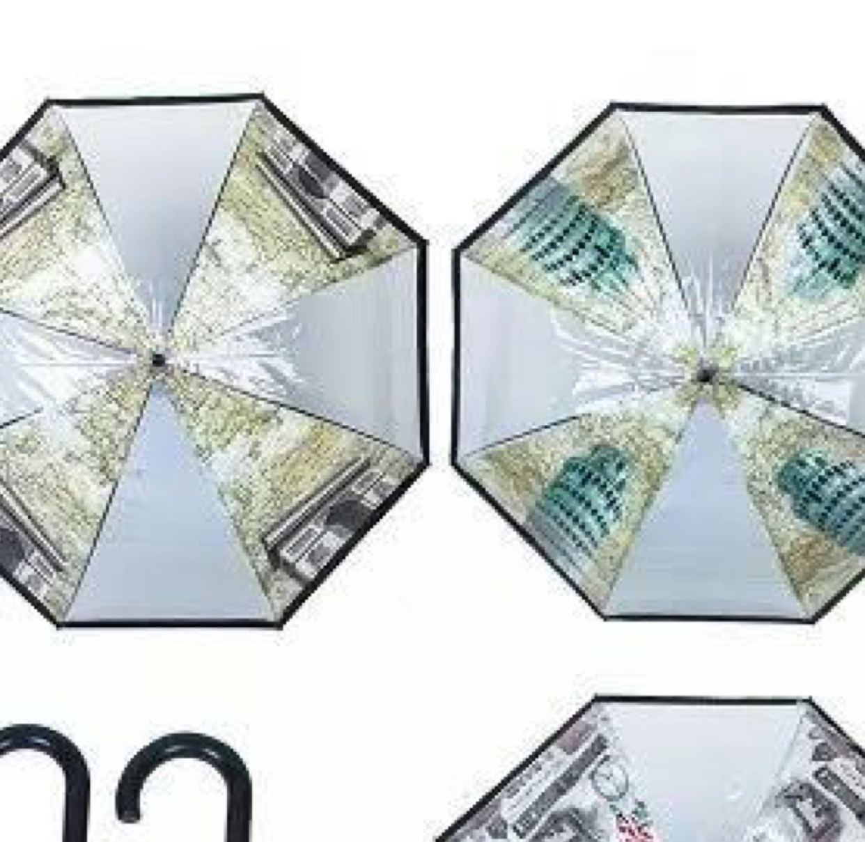 著名建筑四片印黑边透明伞细节图