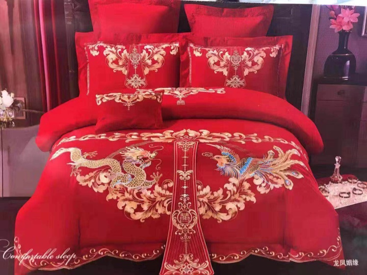 Wedding embroidery four-piece set, bedding, bed sheets and quilt covers, four pieces of bedding, bed sheets and quilt covers Item Picture
