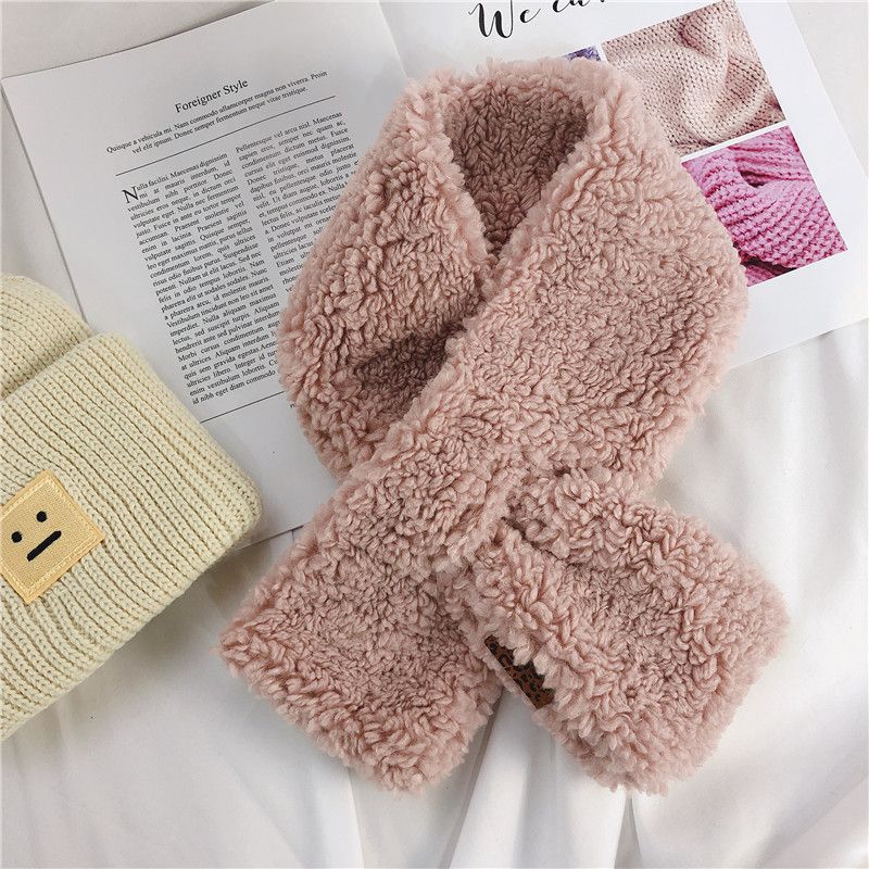 South Korea Dongdaemun Autumn And Winter Fluffy Granule Cashmere Lamb Wool Scarf Collar Solid Color Plush Cross Wholesale Collar Item Picture
