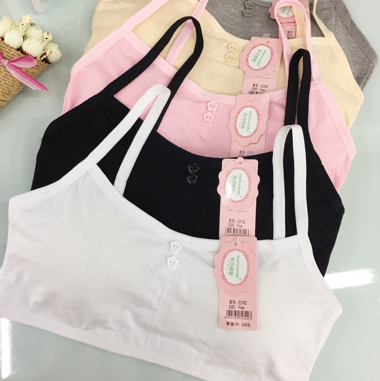 2702 Thin Cotton I-Back Breathable Growth Period Girl's Small Vest No Sponge Pad Wrap Student Bra