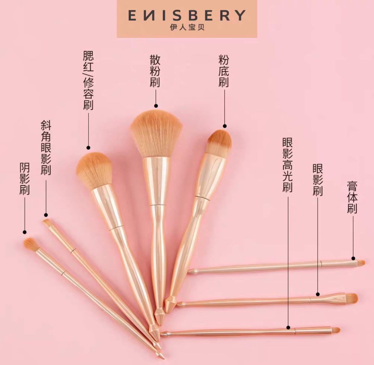 Dai Gu Qing Cheng Pink Makeup ins Style Brush Set 8 Pieces for Beginners, 8 pieces of blush and eyeshadow brushes for loose brushing details Picture