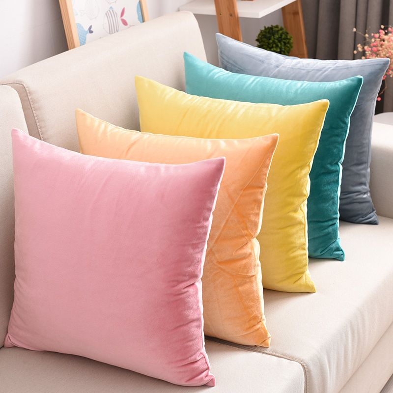 Solid-color velvet cushion sofa pillow case office back of the bed cushion square cushion cover with core pillow
