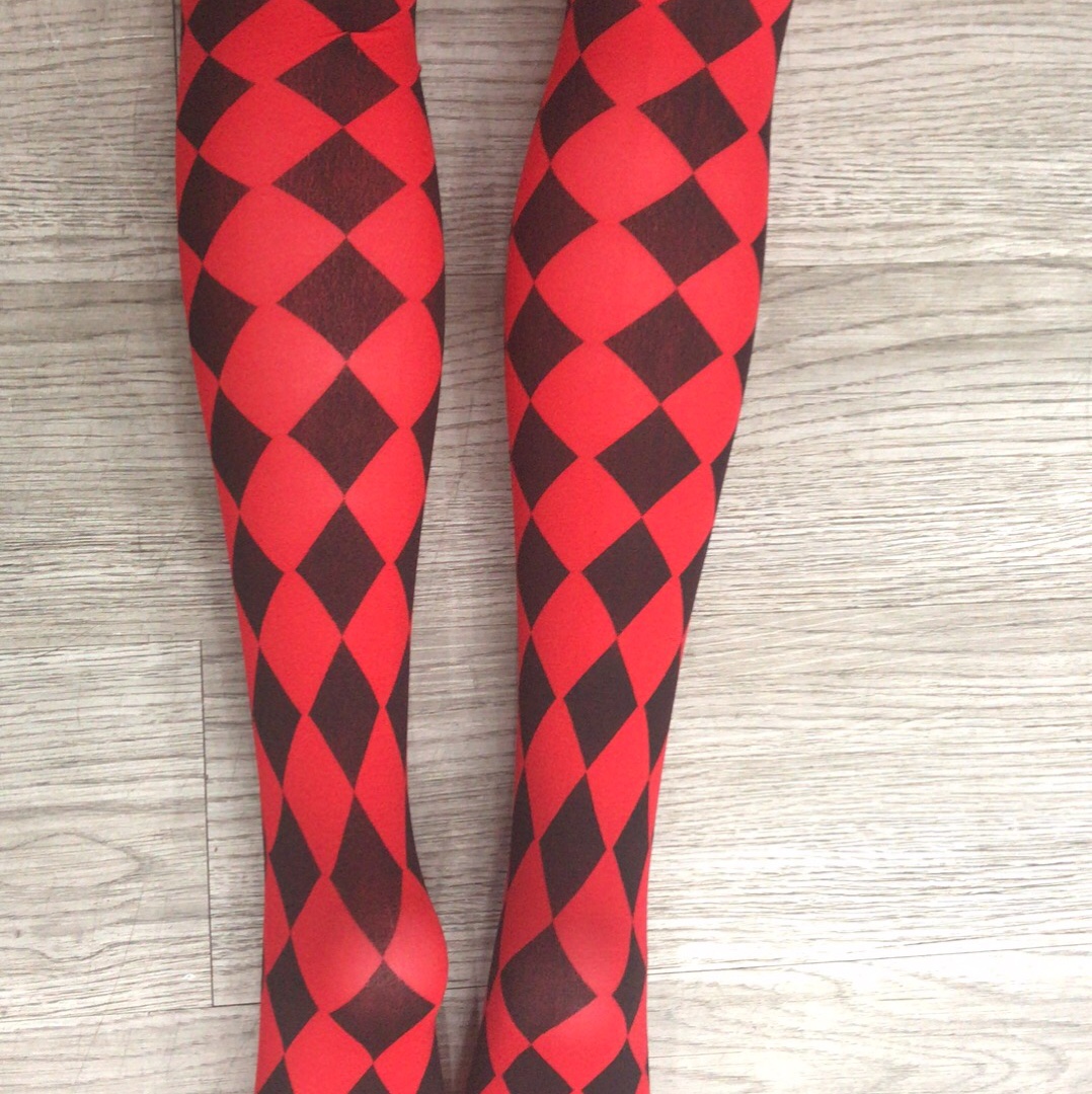 长腿袜黑红格子丝袜产品图