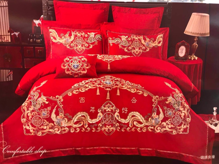 Wedding embroidery four-piece set, bedding, bed sheets and quilt covers, four pieces of bedding, bed sheets and quilt covers Specification image