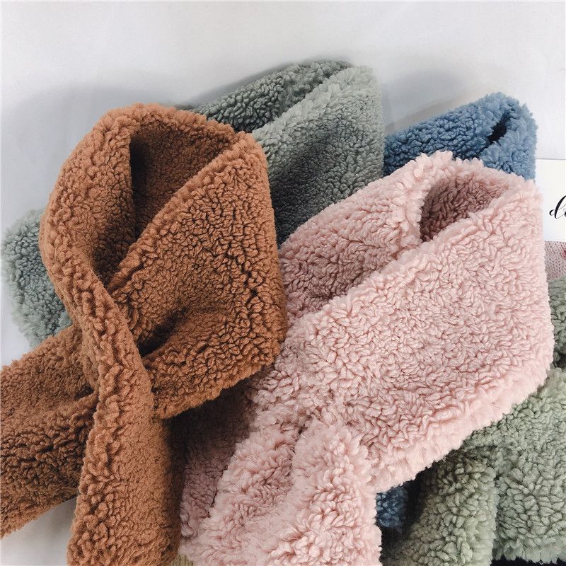 South Korea Dongdaemun Autumn And Winter Fluffy Granule Cashmere Lamb Wool Scarf Collar Solid Color Plush Cross Wholesale Collar undefined