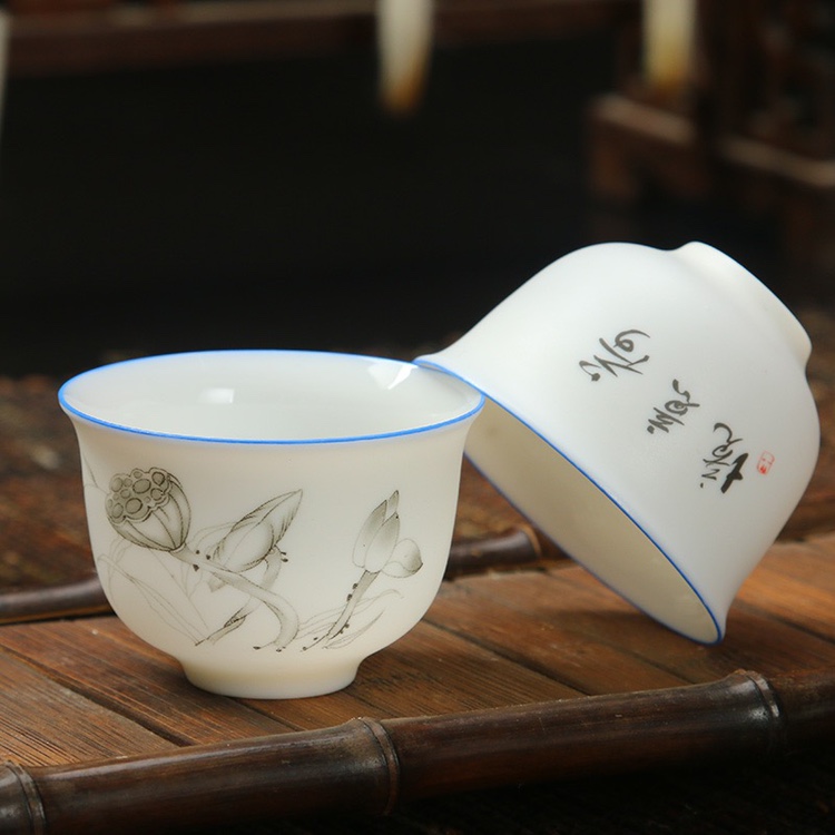 茶具套装 家用 客厅整套超薄胎莲花功夫茶具壶盖碗主人杯茶杯陶瓷细节图