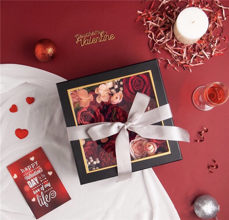 方形套二开窗礼品盒鲜花干花包装盒 透明开窗节日礼物盒