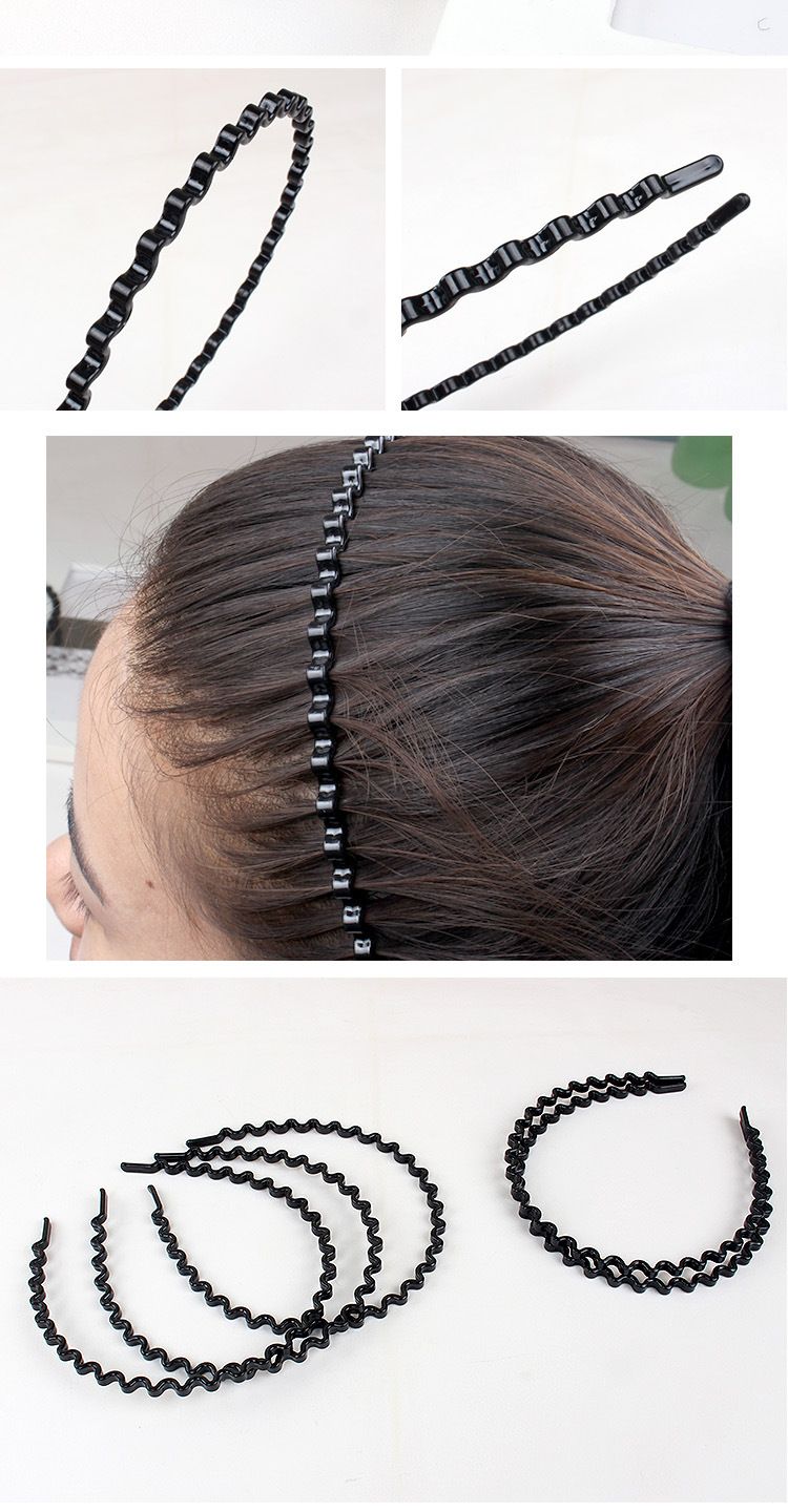 Korean facial cleansing headband with anti-slip teeth E586 black plastic fine wave hair band, hairpin, hair accessory and headwear pic 3