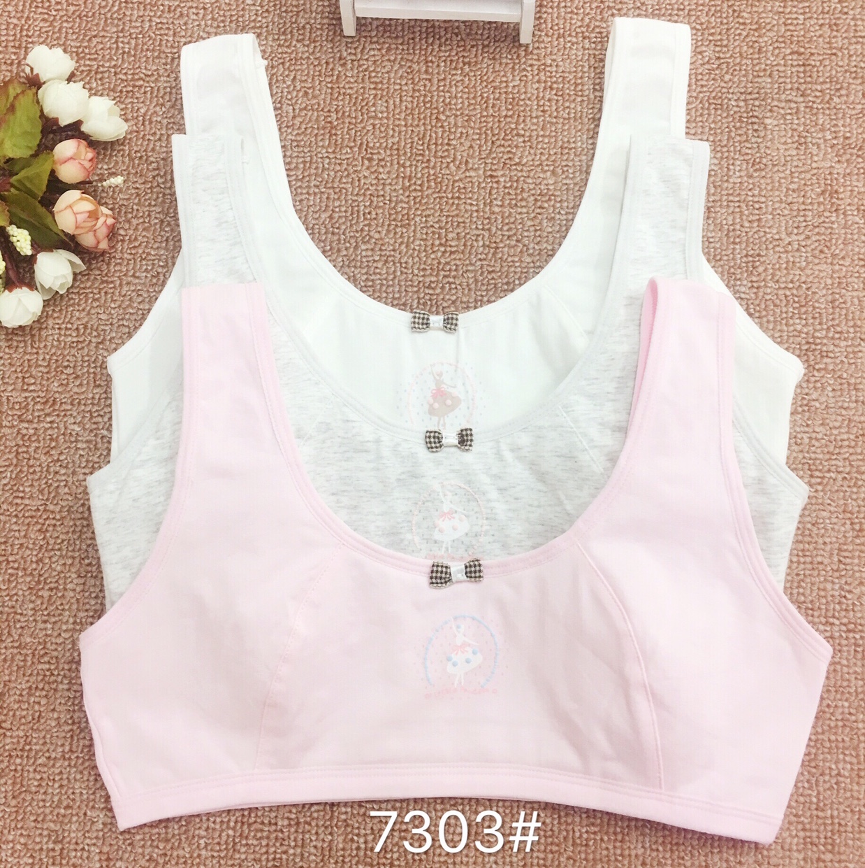7303 Thin Cotton I-Back Breathable Growth Period Girls' Small Vest Without Sponge Pad Wrap Bra For Students