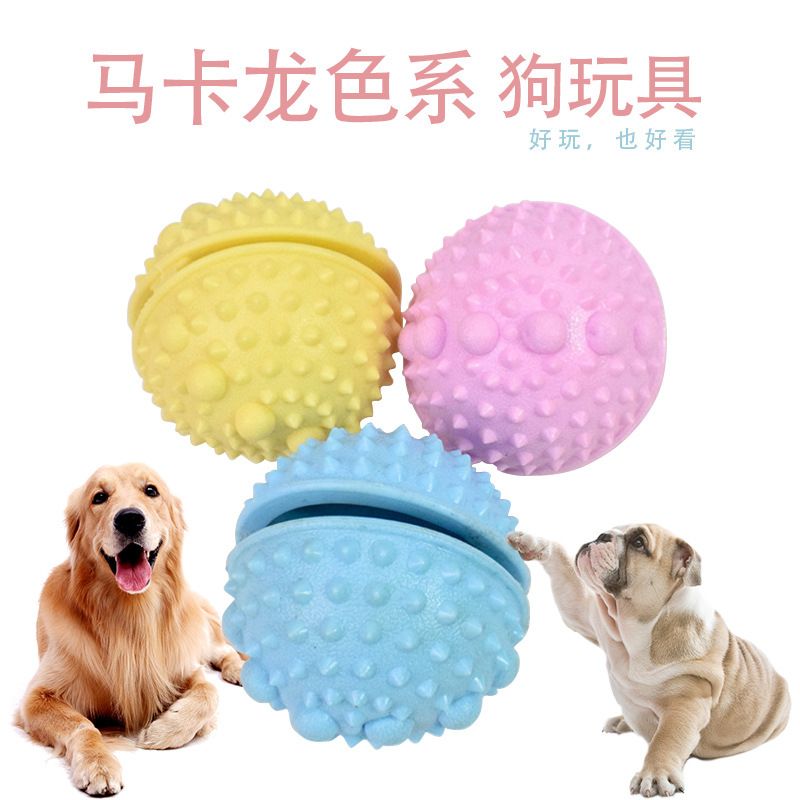 厂家直销宠物玩具 马卡龙TPR耐咬球形带刺漏食球 狗狗磨牙漏食球