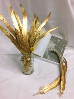 演出道具DIY手工服装饰品35-40cm喷金色公鸡尾羽毛