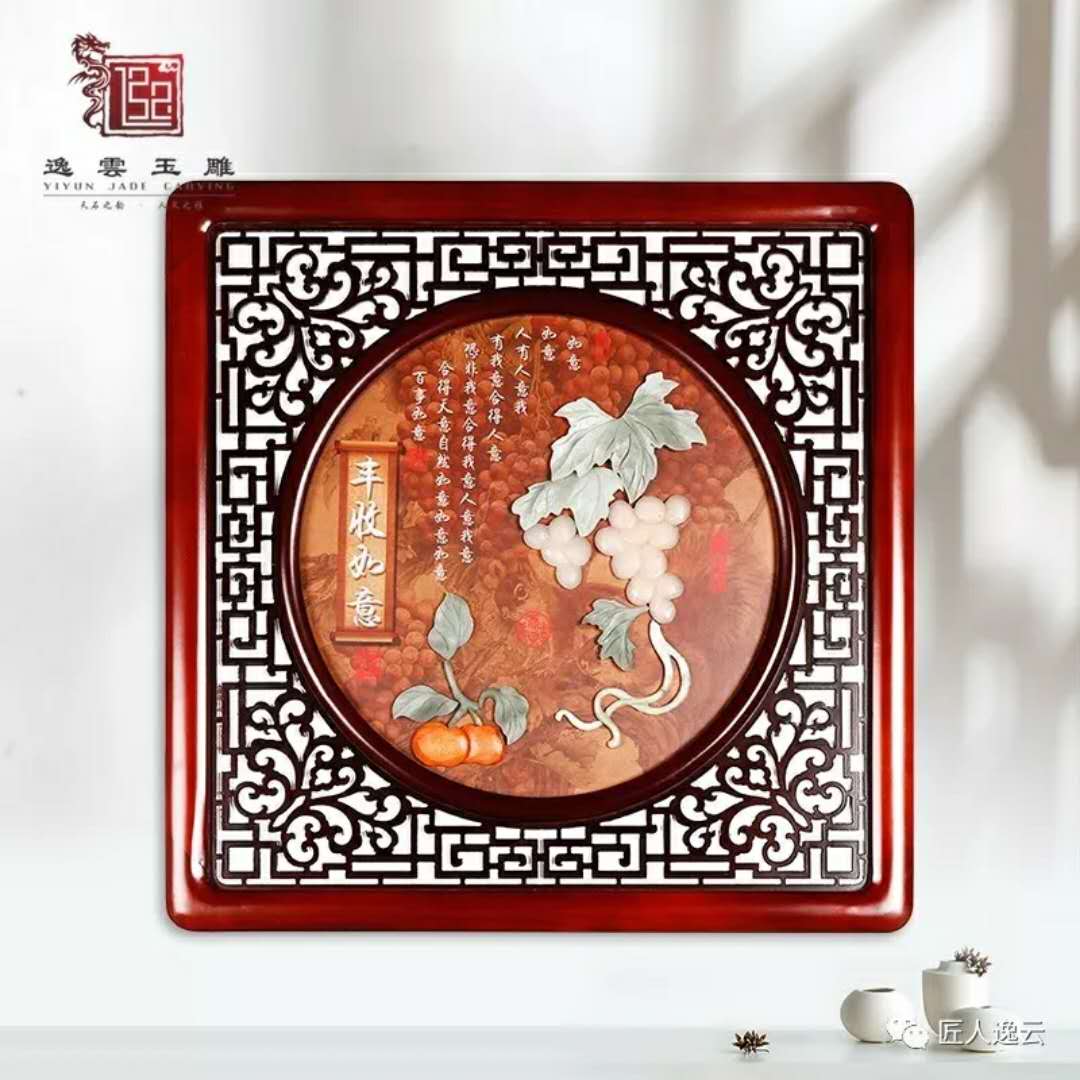 60*60 Flower Rich Jade Carving Painting Decorative Painting Corridor Study Mural Teahouse Club Chinese Hanging Painting Item Picture