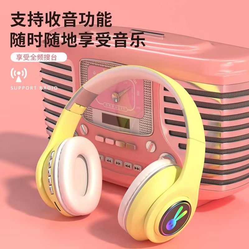 蓝牙耳机5.0新款LED带灯音符头戴式马卡龙色立体声无线耳机详情图7