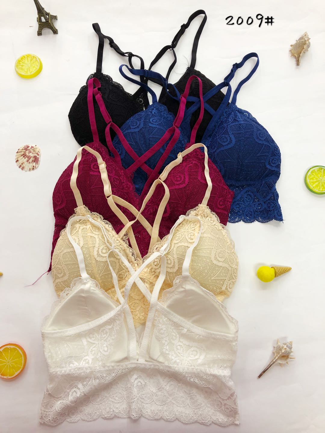 Lace beautiful back gathering back cross vest bra