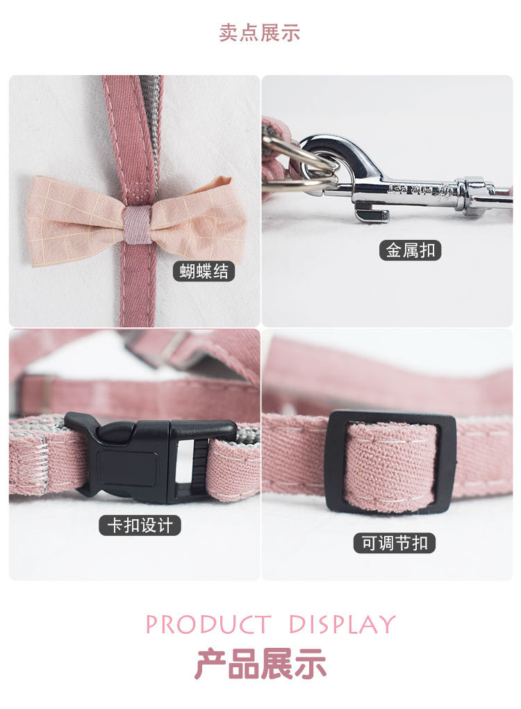 Factory direct sales of pet products: Bow, adjustable shoulder strap, leash, Korean version nylon webbing, dog leash, dog chain detail image 4
