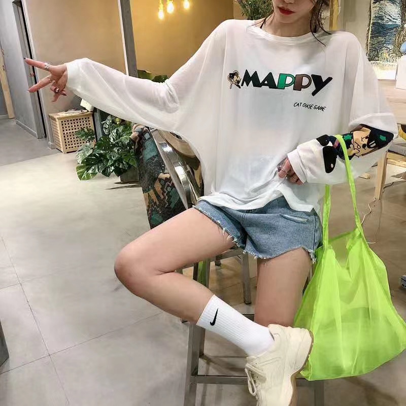 YAHAYAHA字母2020潮牌欧美T恤女长袖轻薄款精品防晒衣