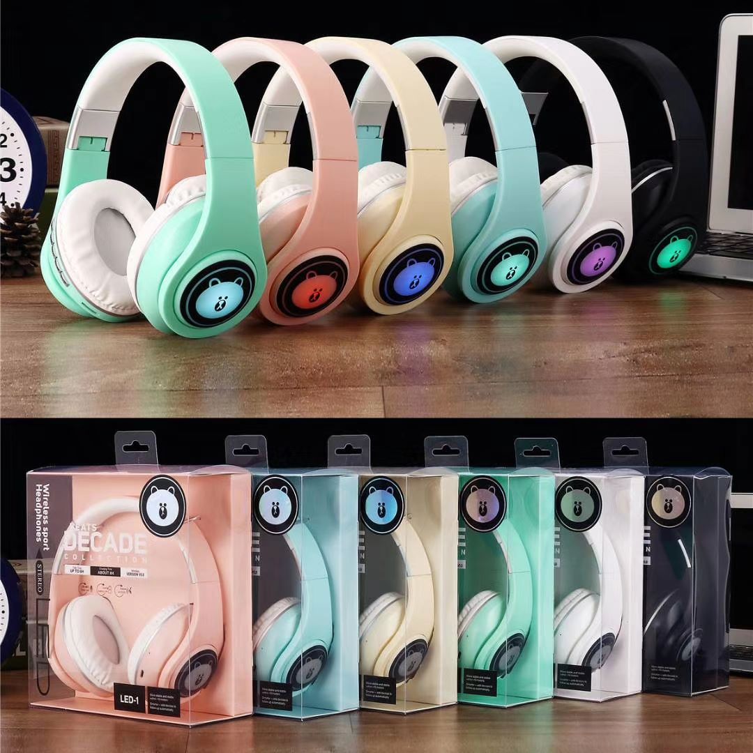 蓝牙耳机5.0新款LED带灯音符头戴式马卡龙色立体声无线耳机详情图10