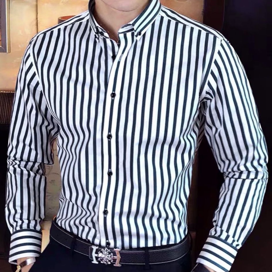 春季条纹衬衣竖条纯棉T恤