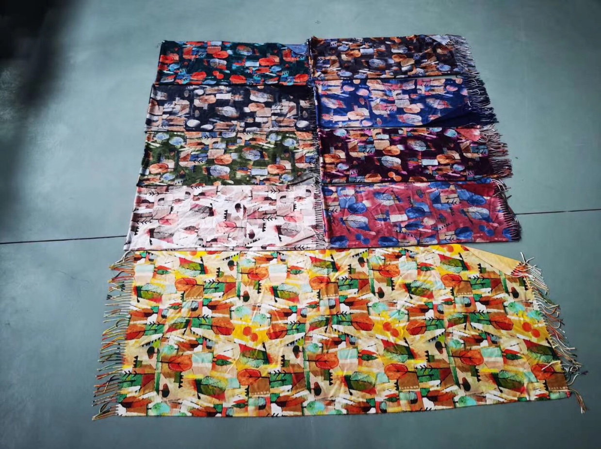colorful printed scarf detail