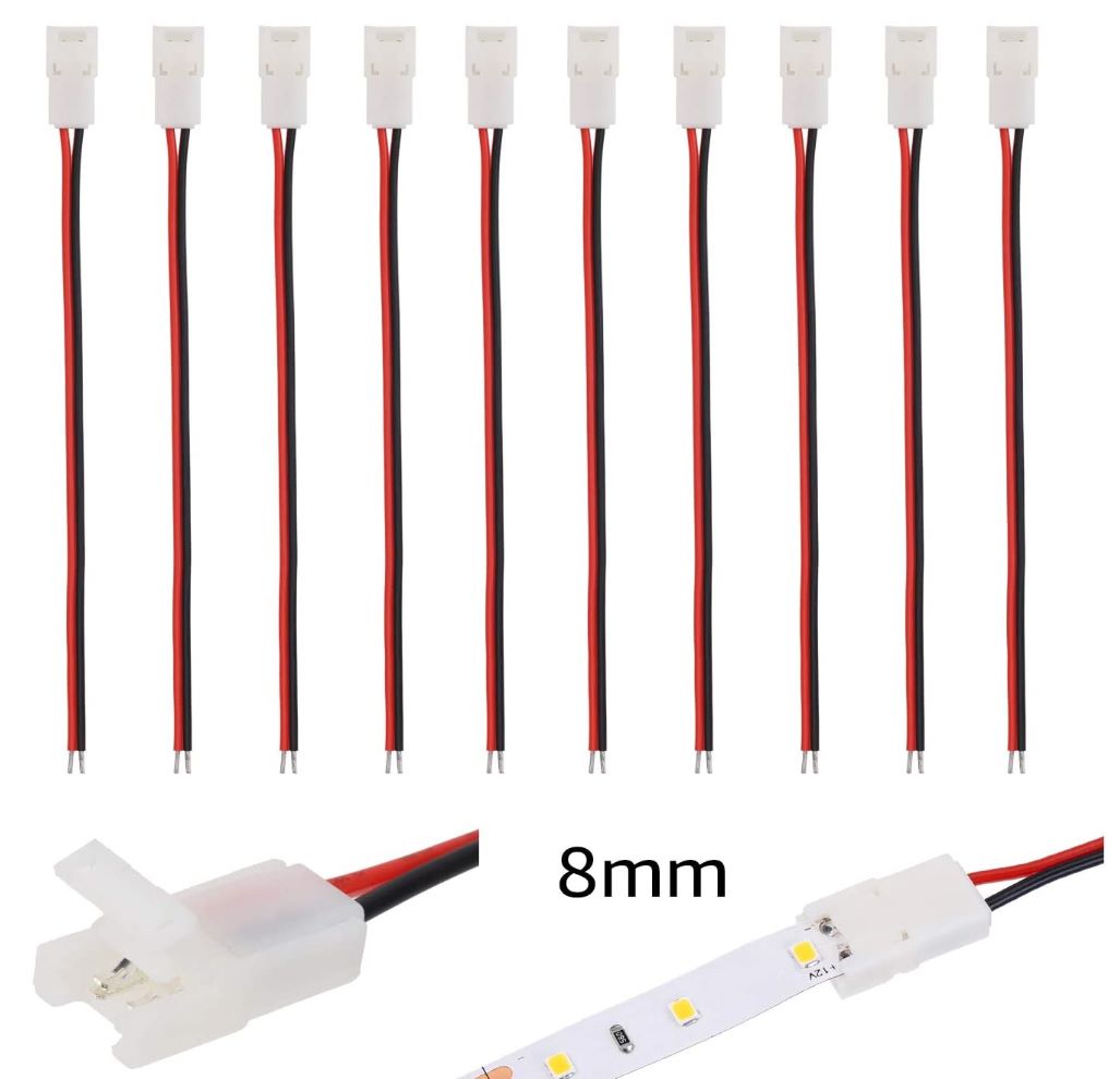 2 Pin 8mm LED Strip Light Connector Clips with 15cm Cable
