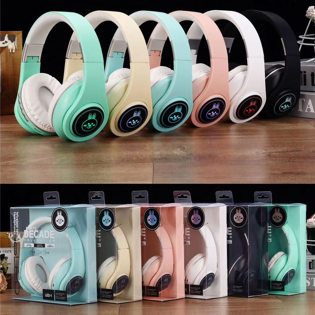 蓝牙耳机5.0新款LED带灯音符头戴式马卡龙色立体声无线耳机详情图13