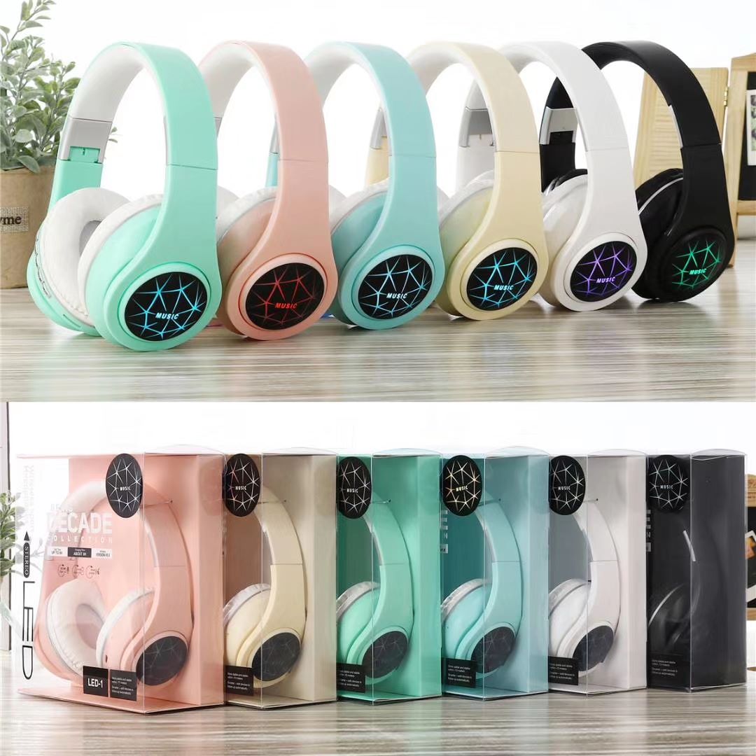 蓝牙耳机5.0新款LED带灯音符头戴式马卡龙色立体声无线耳机详情图11