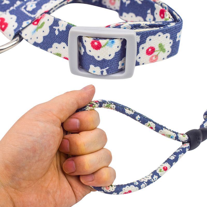 猫咪牵引绳厂家批发 和风印花猫咪胸背带牵引绳 工字型遛猫绳圆绳细节图