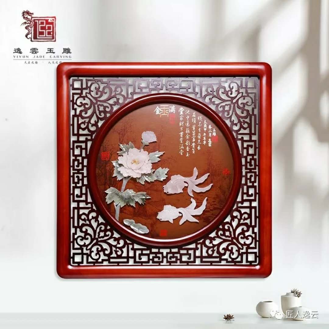 60*60 Flower Rich Jade Carving Painting Decorative Painting Corridor Study Mural Teahouse Club Chinese Hanging Painting Specification drawing