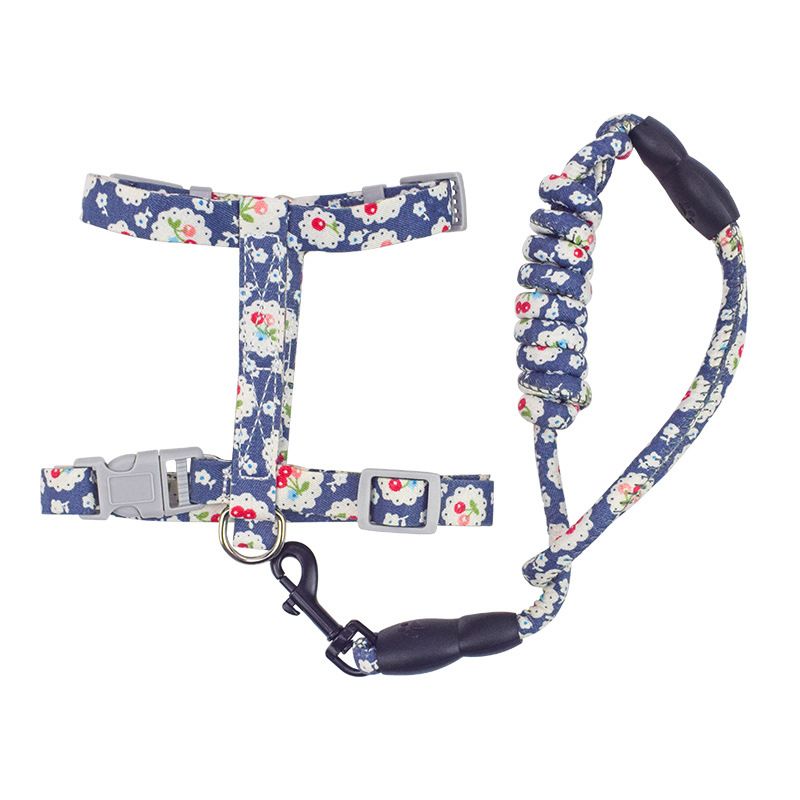猫咪牵引绳厂家批发 和风印花猫咪胸背带牵引绳 工字型遛猫绳圆绳白底实物图