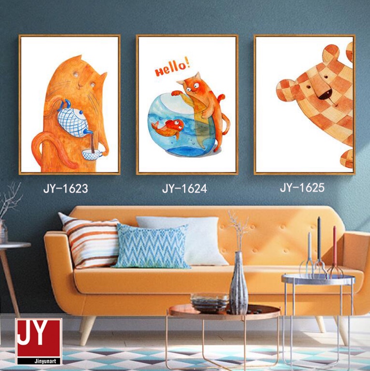 Children's room decorated with cartoons, decorative pictures and hanging pictures