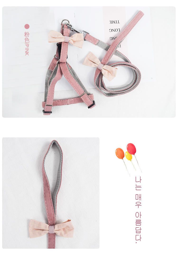 Factory direct sales of pet products: Bow, adjustable shoulder strap, leash, Korean version nylon webbing, dog leash, dog chain detail image 5