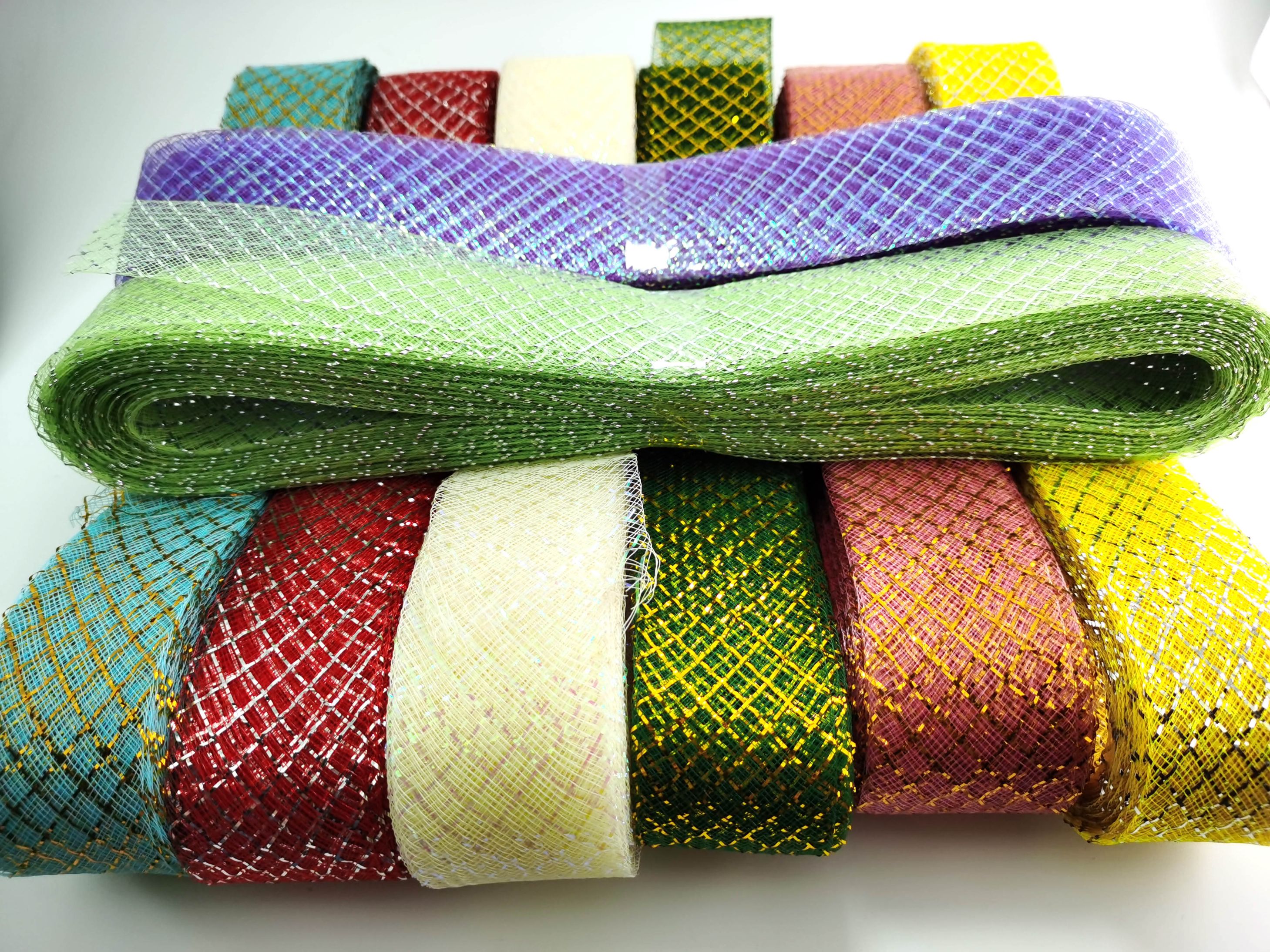 厂家直销4.5cm七彩弹力弹性鱼骨网带DIY圣诞装饰材料服装辅料批发