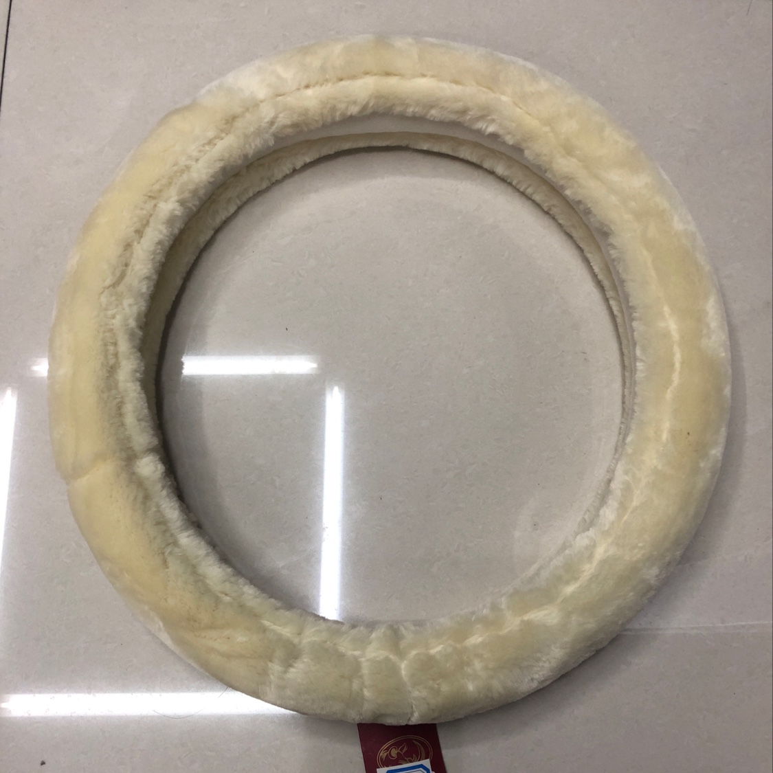 Car steering wheel cover short plush beige white thumbnail