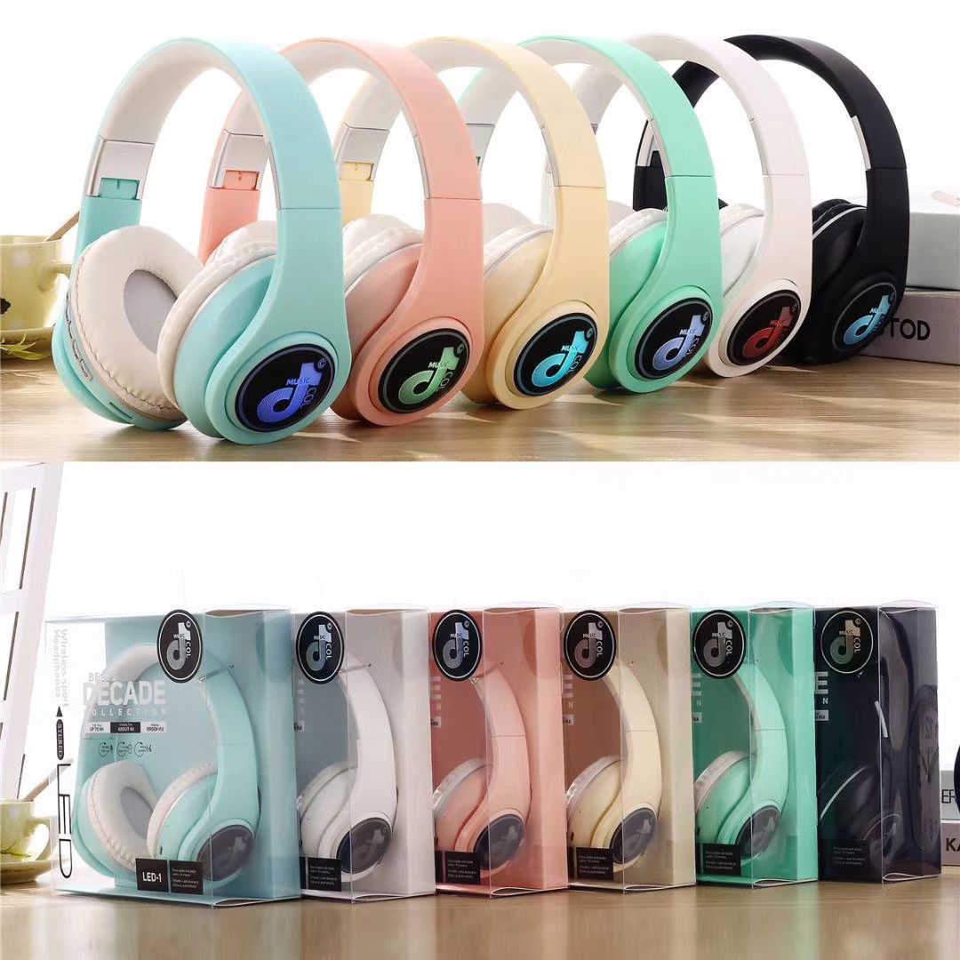 蓝牙耳机5.0新款LED带灯音符头戴式马卡龙色立体声无线耳机详情图15