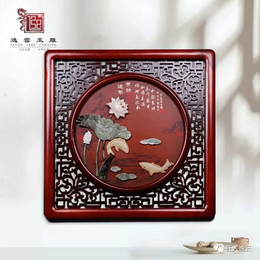60*60 Flower Rich Jade Carving Painting Decorative Painting Corridor Study Mural Teahouse Club Chinese Hanging Painting full figure