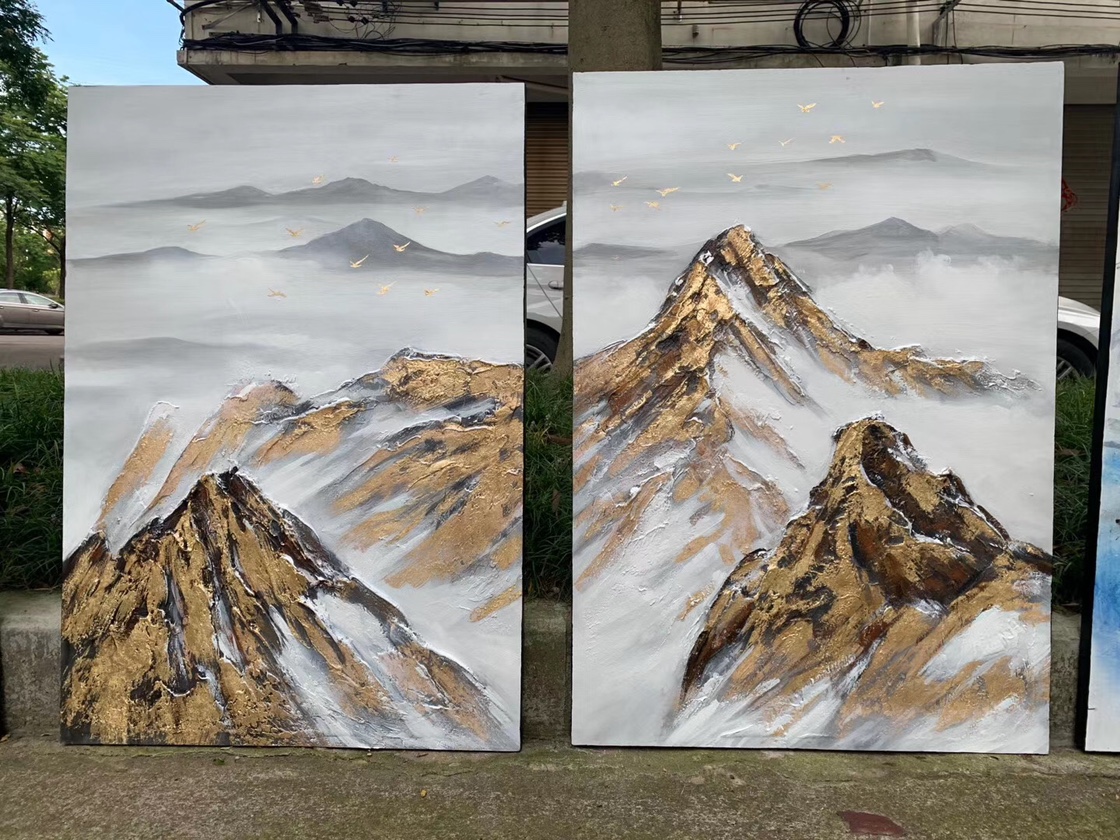 手绘油画金山客厅装饰画简约现代沙发背景墙画办公室壁画轻奢挂画
