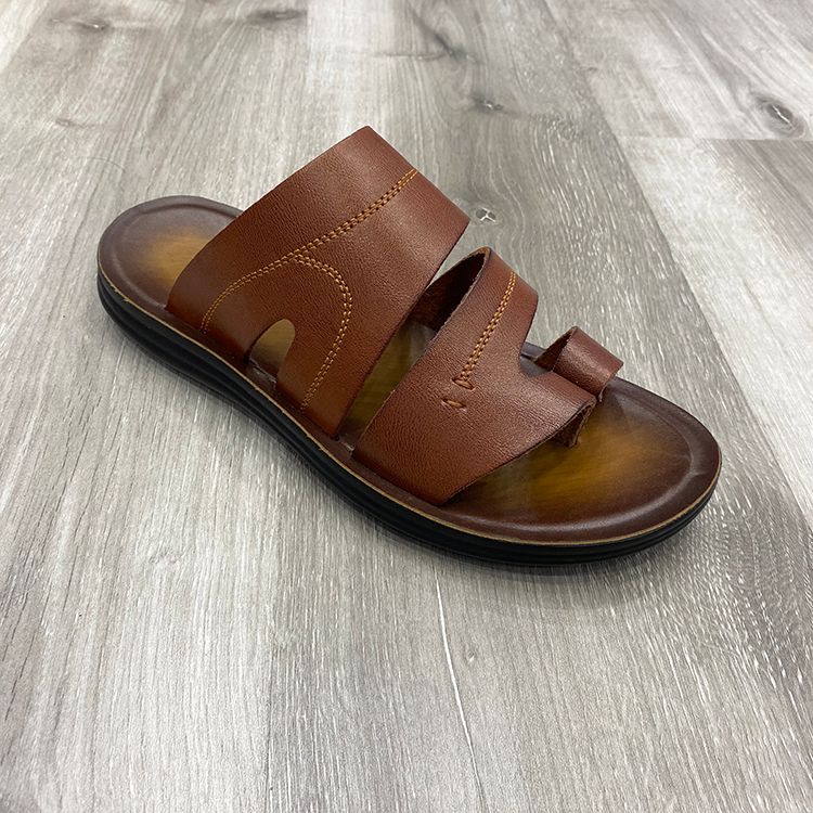 China shoes for men slipper 工厂定制真皮男拖鞋沙滩凉拖平底