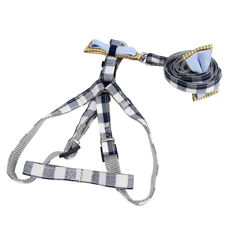 Pet supplies manufacturer wholesale checkered bow dog leashes, adjustable dog chest and back straps leashes Item Picture